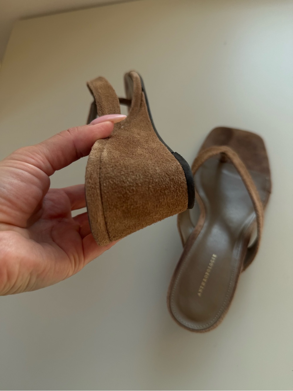 Anthropologie Taupe Suede Wedge Flip Flop Heels EU 39 US 8.5 - Picture 7 of 11